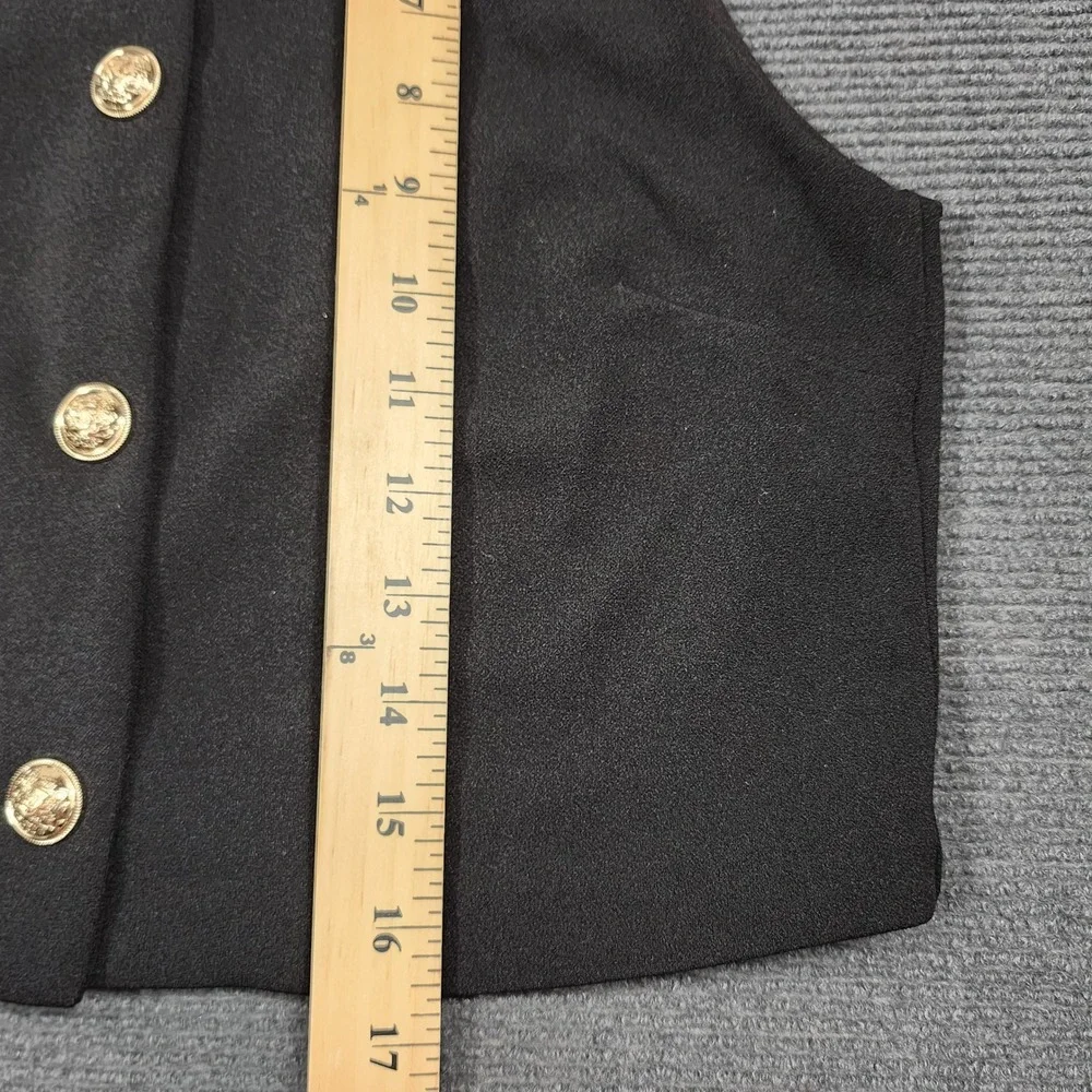 H&M  Cropped Vest Womens XS Black Gold Crest Button Waistcoat Formal